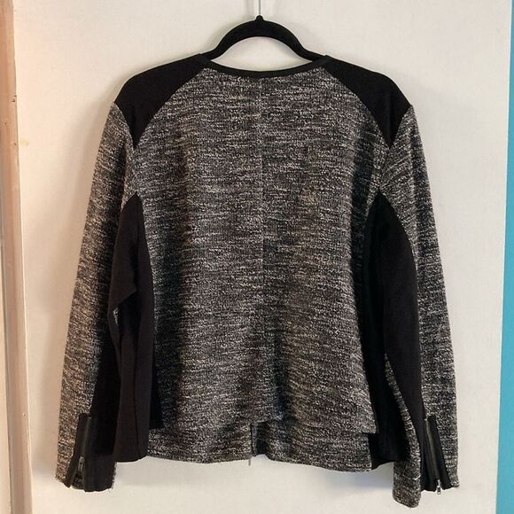 Eileen Fisher Cardigan Zip Front Jacket 2X Black Tweed Stretch Top - Picture 14 of 14